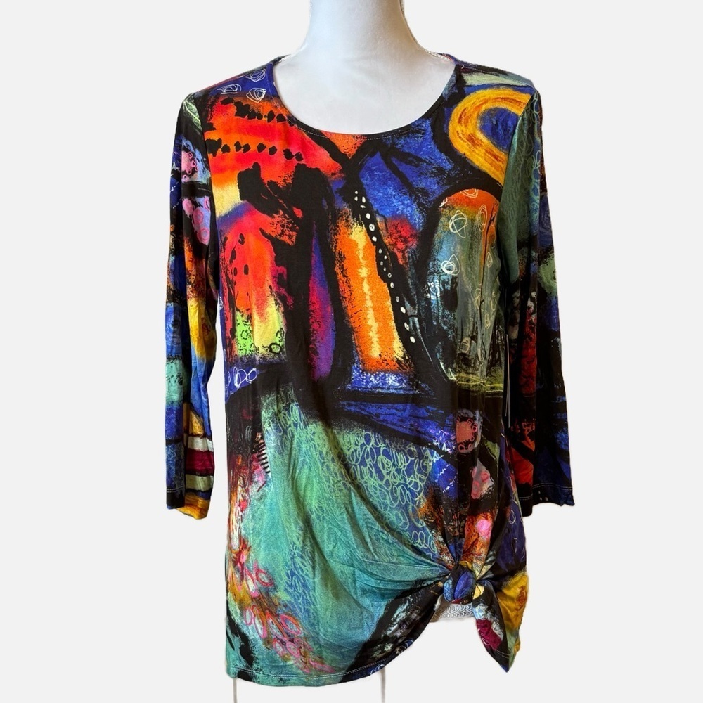 Ali Miles Women Top Blouse Small Multicolor Round Neck 3/4 Sleeves NWT